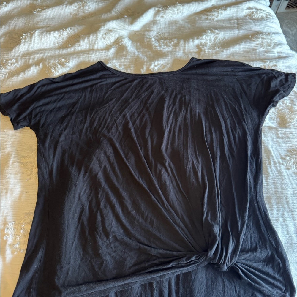 Black Relaxed Tie Front Short Sleeve Tee